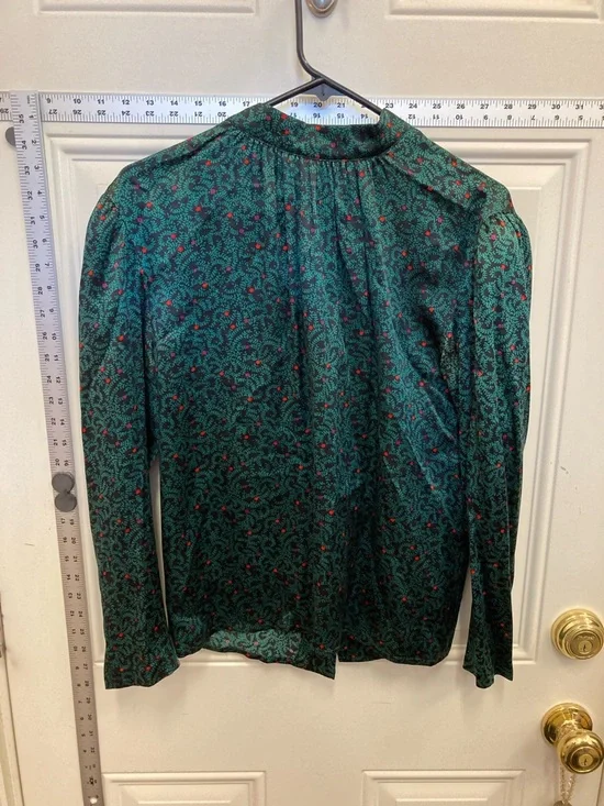 V-Neck Blouse, 100% silk, formal, business casual, Vintage, Retro, Holiday, Era - Picture 7 of 9